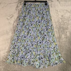 VTG Y2K Blue Floral Chiffon Maxi Skirt Size 10 Tiered Ruffle Fairycore Soft Girl